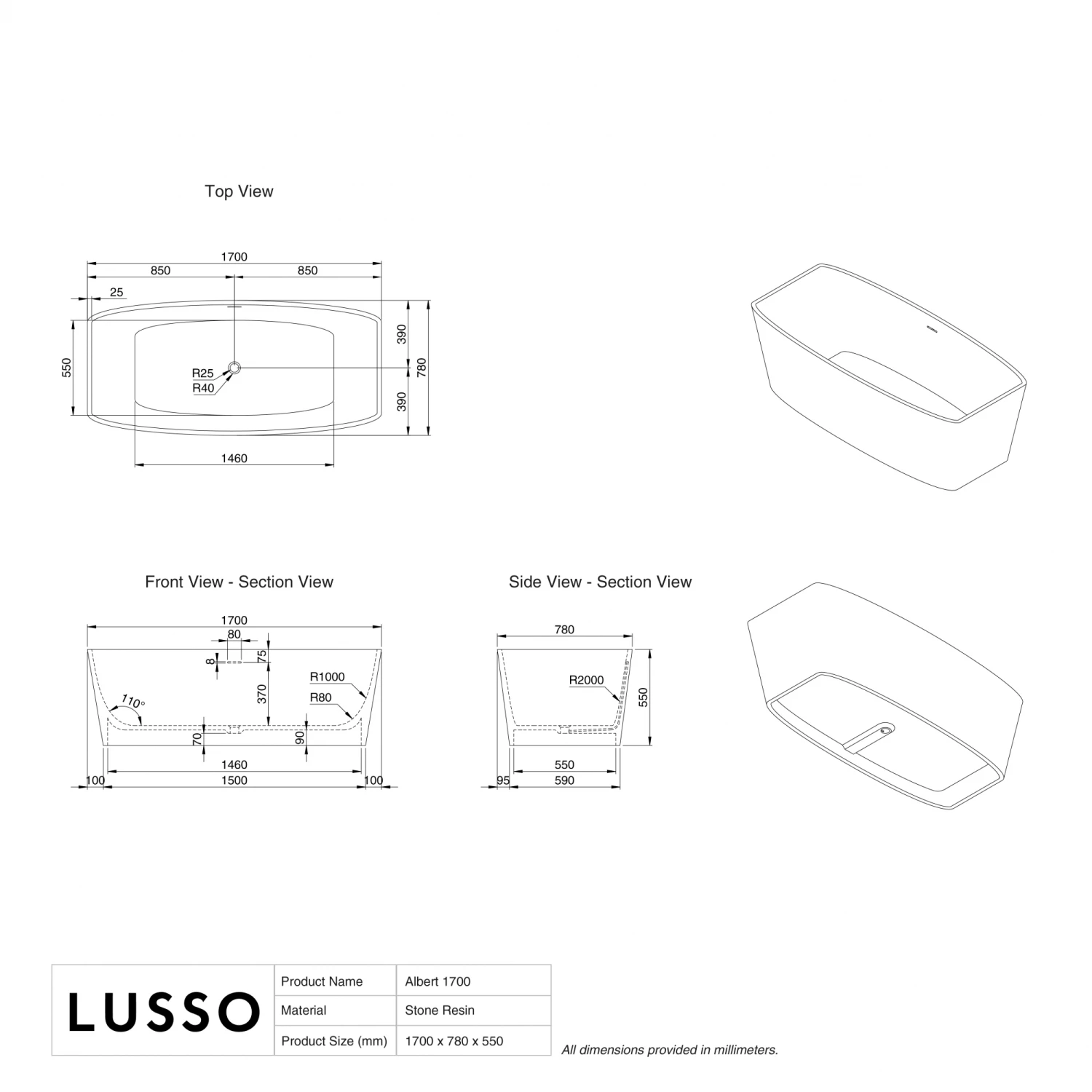 Albert Freestanding Stone Bath 1700mm 7 Albert Freestanding Stone Bath 1700mm - Image 5