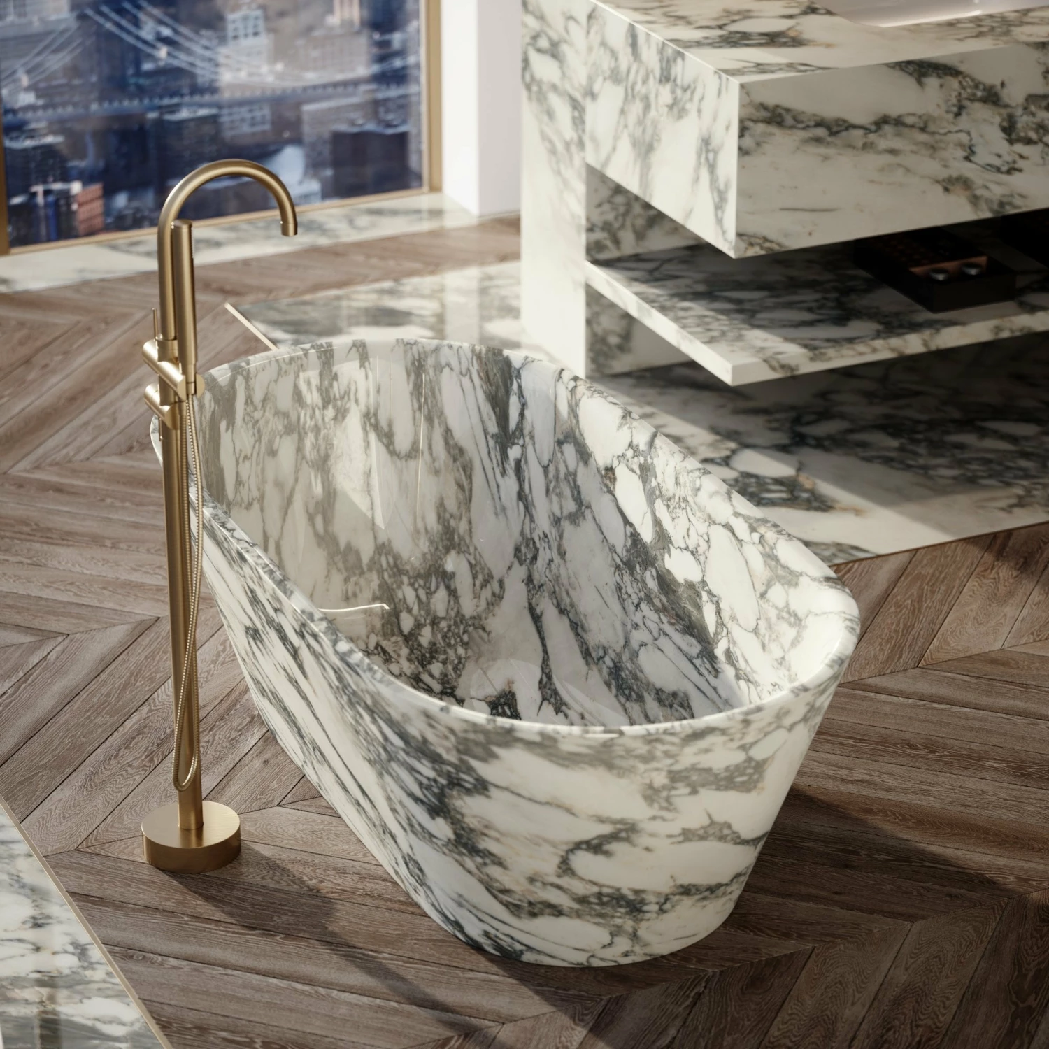 Arabescato Marble Muse Freestanding Stone Bath 1700mm 4 Arabescato Marble Muse Freestanding Stone Bath 1700mm - Image 2