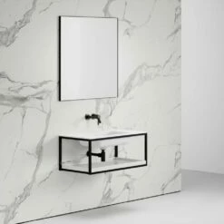 Aria Vanity Unit With Stone Basin (Matte Black Frame 900mm) -LUSSO STONE Sales aria vanity unit with stone basin matte black frame 900mm p2551 14626 image