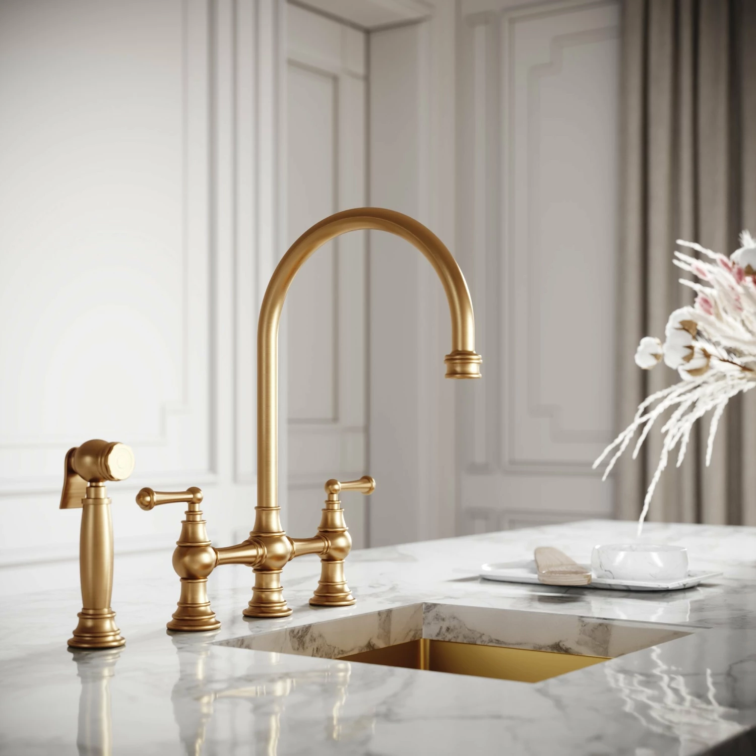 Asbury 4-hole Traditional Kitchen Tap Brushed Gold 3 Asbury 4-hole Traditional Kitchen Tap Brushed Gold