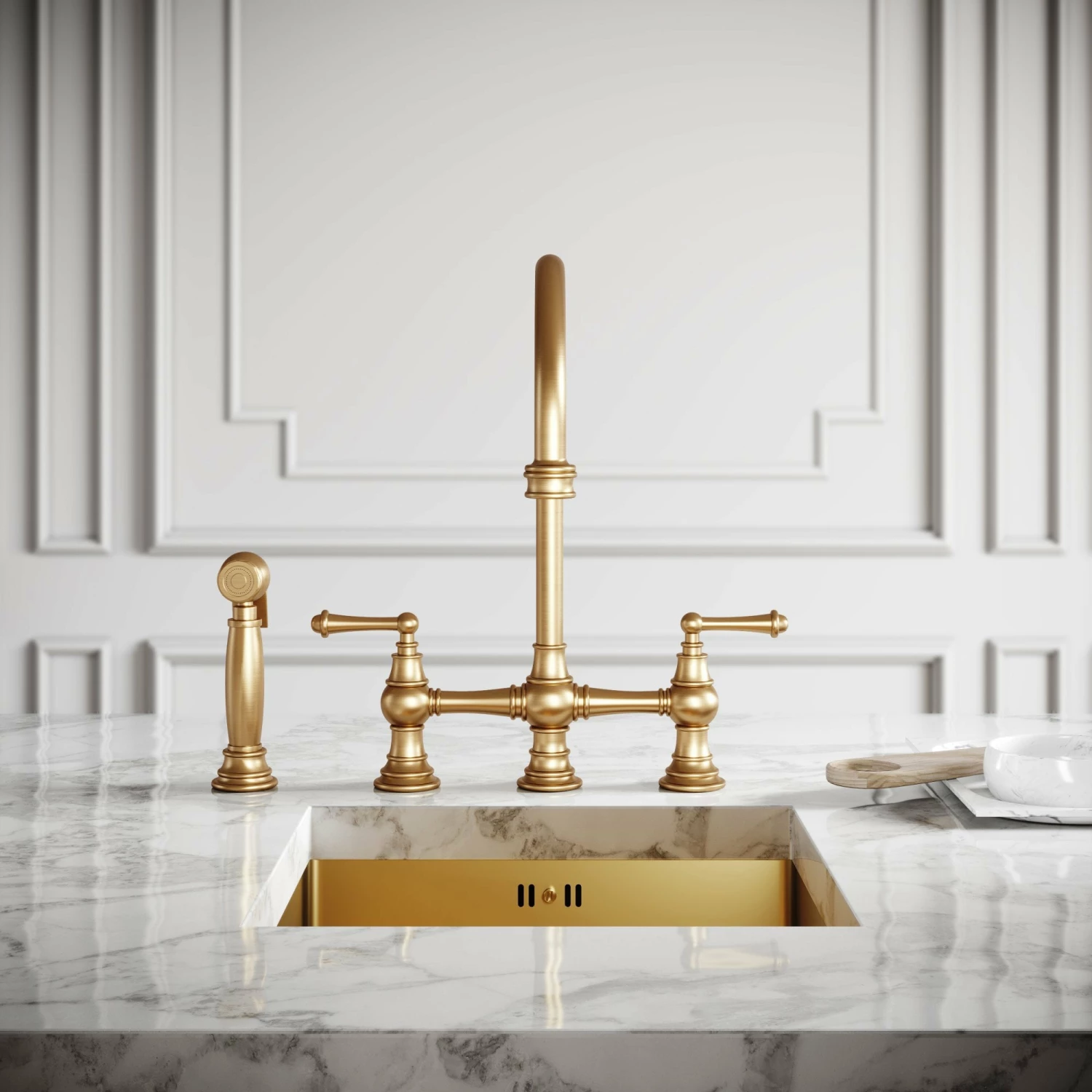 Asbury 4-hole Traditional Kitchen Tap Brushed Gold 4 Asbury 4-hole Traditional Kitchen Tap Brushed Gold - Image 2