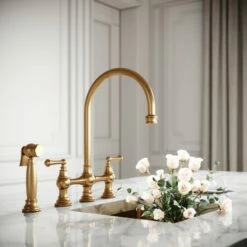 Asbury 4-hole Traditional Kitchen Tap Brushed Gold 9 Asbury 4-hole Traditional Kitchen Tap Brushed Gold -LUSSO STONE Sales asbury 4 hole traditional kitchen tap brushed gold p4679 26243 zoom