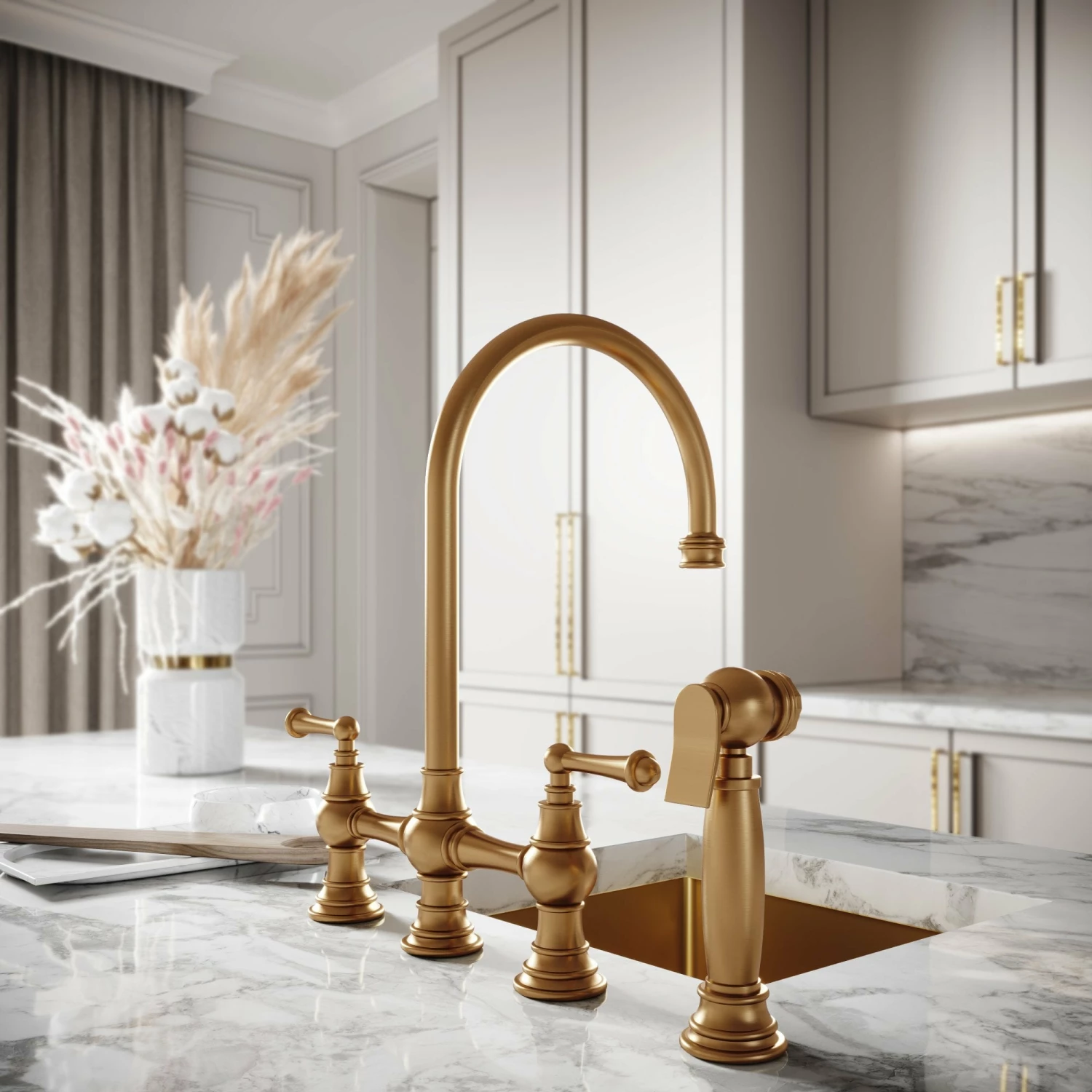Asbury 4-hole Traditional Kitchen Tap Brushed Gold 6 Asbury 4-hole Traditional Kitchen Tap Brushed Gold - Image 4