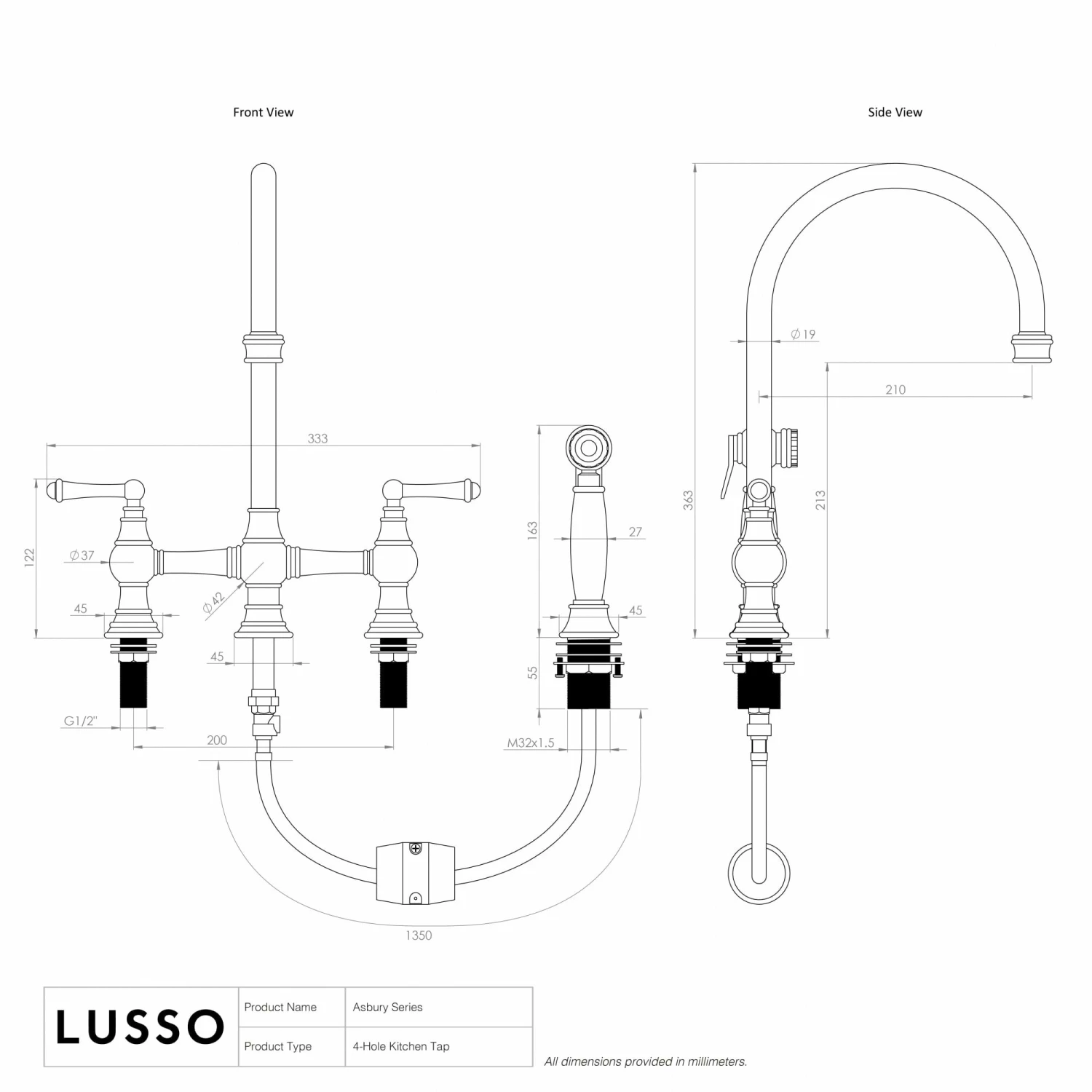Asbury 4-hole Traditional Kitchen Tap Brushed Gold 7 Asbury 4-hole Traditional Kitchen Tap Brushed Gold - Image 5