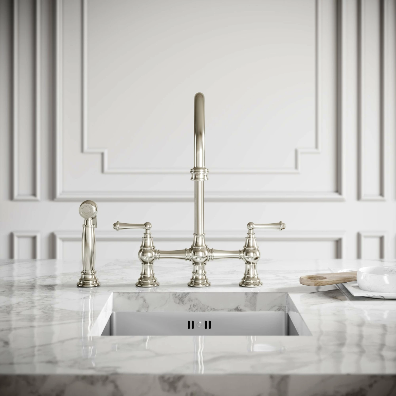 Asbury 4-hole Traditional Kitchen Tap Polished Nickel 5 Asbury 4-hole Traditional Kitchen Tap Polished Nickel - Image 3