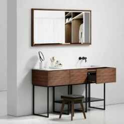 Audemar Vanity Unit With Stone Basin (Walnut 1600mm) -LUSSO STONE Sales audemar vanity unit with stone basin walnut 1600mm p5053 27748 image