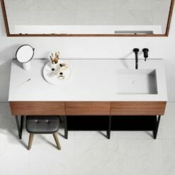 Audemar Vanity Unit With Stone Basin (Walnut 1600mm) -LUSSO STONE Sales audemar vanity unit with stone basin walnut 1600mm p5053 27750 image