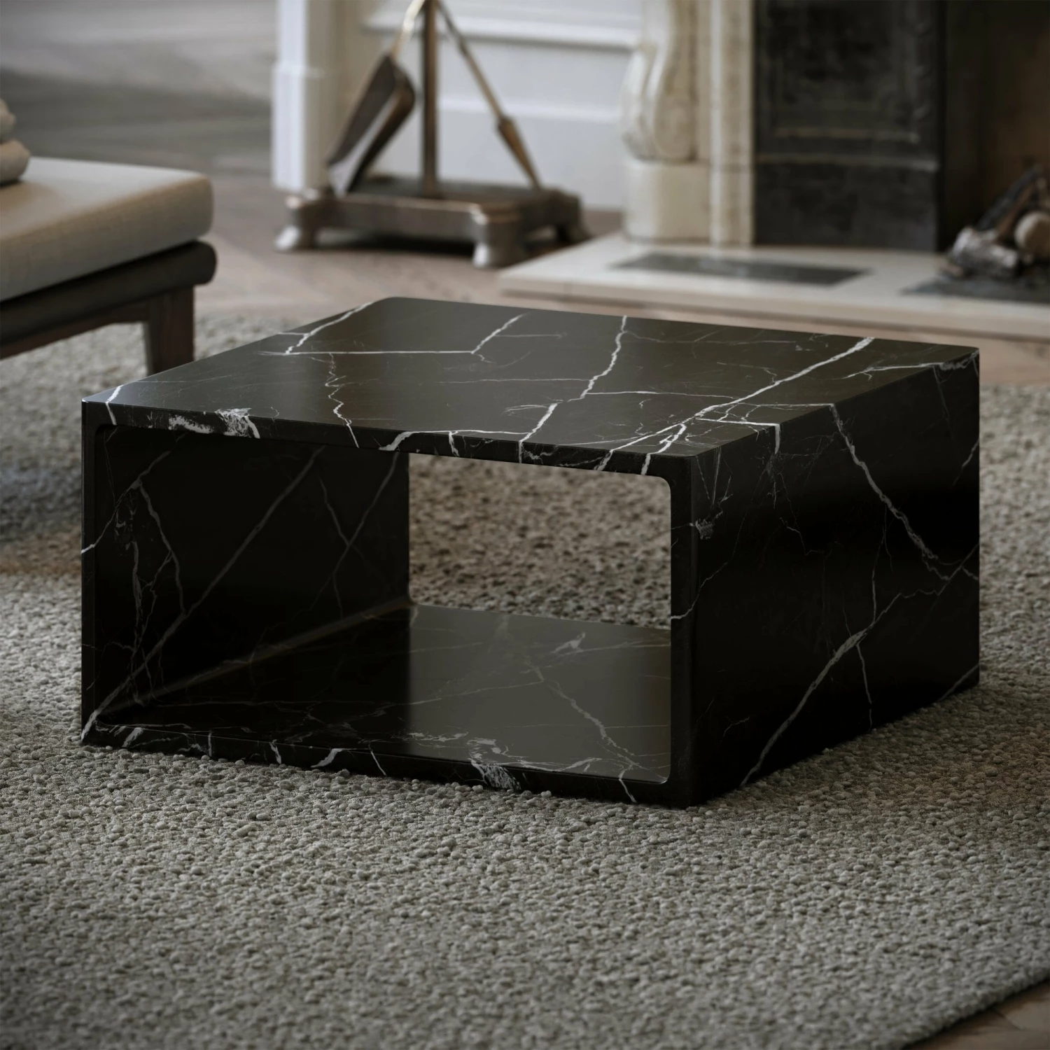 Azzurra Nero Marquina Marble Coffee Table 800mm 3 Azzurra Nero Marquina Marble Coffee Table 800mm