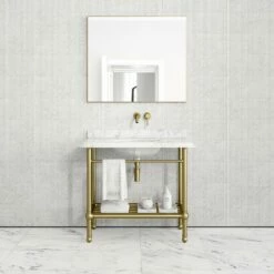 Belmont Traditional Brushed Gold Vanity Unit With Carrara Marble Countertop 1000mm