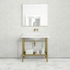 Belmont Traditional Brushed Gold Vanity Unit With Carrara Marble Countertop 1000mm -LUSSO STONE Sales belmont traditional brushed gold vanity unit with carrara marble countertop 1000mm p5356 36404 zoom
