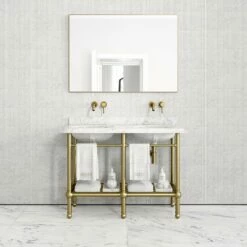 Belmont Traditional Brushed Gold Vanity Unit With Carrara Marble Countertop 1200mm -LUSSO STONE Sales belmont traditional brushed gold vanity unit with carrara marble countertop 1200mm p5357 36409 zoom