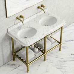 Belmont Traditional Brushed Gold Vanity Unit With Carrara Marble Countertop 1200mm -LUSSO STONE Sales belmont traditional brushed gold vanity unit with carrara marble countertop 1200mm p5357 36410 zoom