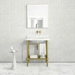 Belmont Traditional Brushed Gold Vanity Unit With Carrara Marble Countertop 800mm -LUSSO STONE Sales belmont traditional brushed gold vanity unit with carrara marble countertop 800mm p5355 36399 zoom