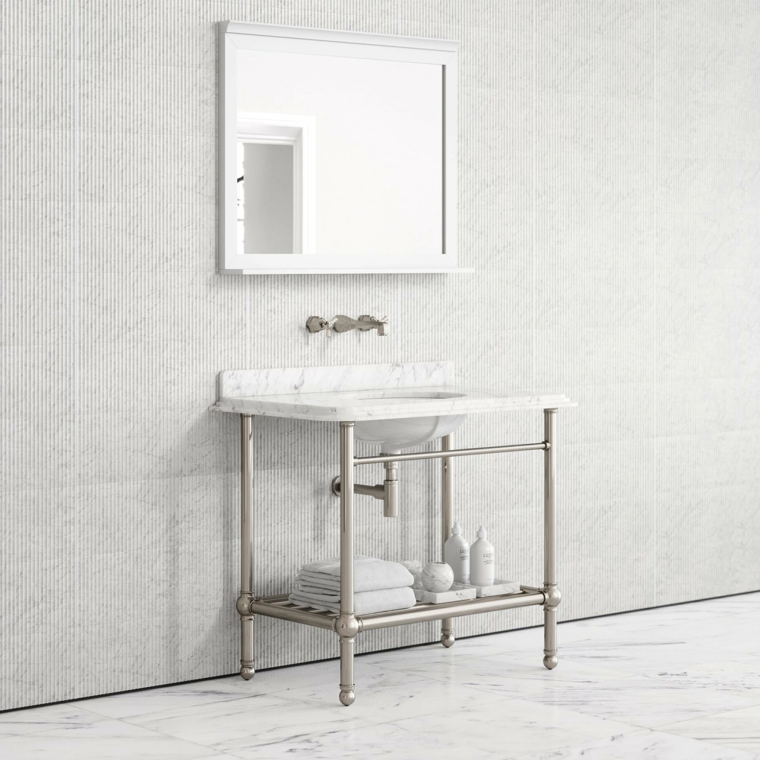 Belmont Traditional Polished Nickel Vanity Unit With Carrara Marble Countertop 1000mm 3 Belmont Traditional Polished Nickel Vanity Unit With Carrara Marble Countertop 1000mm