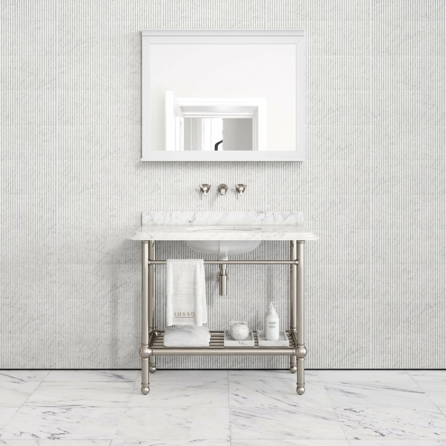 Belmont Traditional Polished Nickel Vanity Unit With Carrara Marble Countertop 1000mm 5 Belmont Traditional Polished Nickel Vanity Unit With Carrara Marble Countertop 1000mm - Image 3