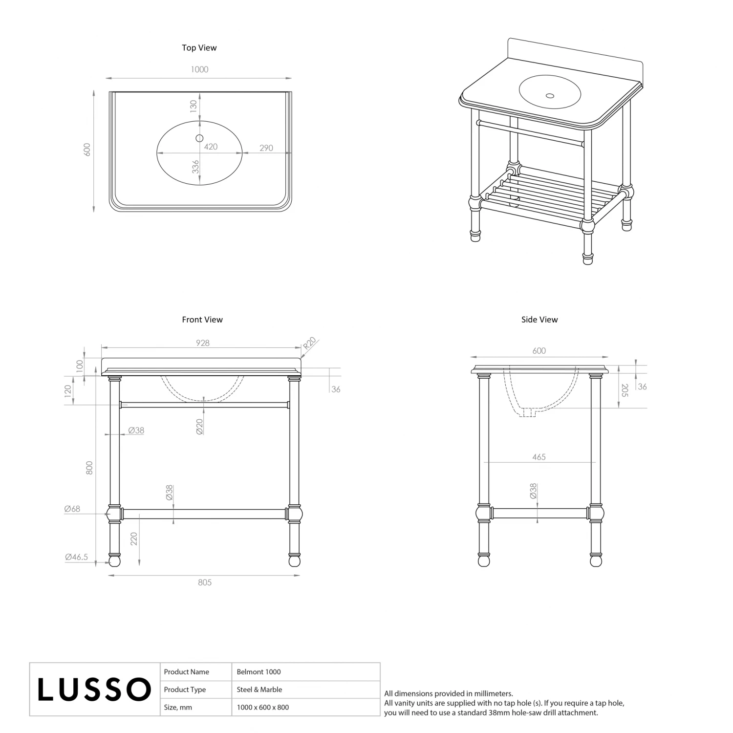 Belmont Traditional Polished Nickel Vanity Unit With Carrara Marble Countertop 1000mm 7 Belmont Traditional Polished Nickel Vanity Unit With Carrara Marble Countertop 1000mm - Image 5