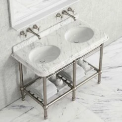 Belmont Traditional Polished Nickel Vanity Unit With Carrara Marble Countertop 1200mm -LUSSO STONE Sales belmont traditional polished nickel vanity unit with carrara marble countertop 1200mm p5360 36288 zoom