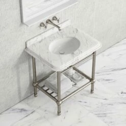 Belmont Traditional Polished Nickel Vanity Unit With Carrara Marble Countertop 800mm -LUSSO STONE Sales belmont traditional polished nickel vanity unit with carrara marble countertop 800mm p5358 36280 zoom