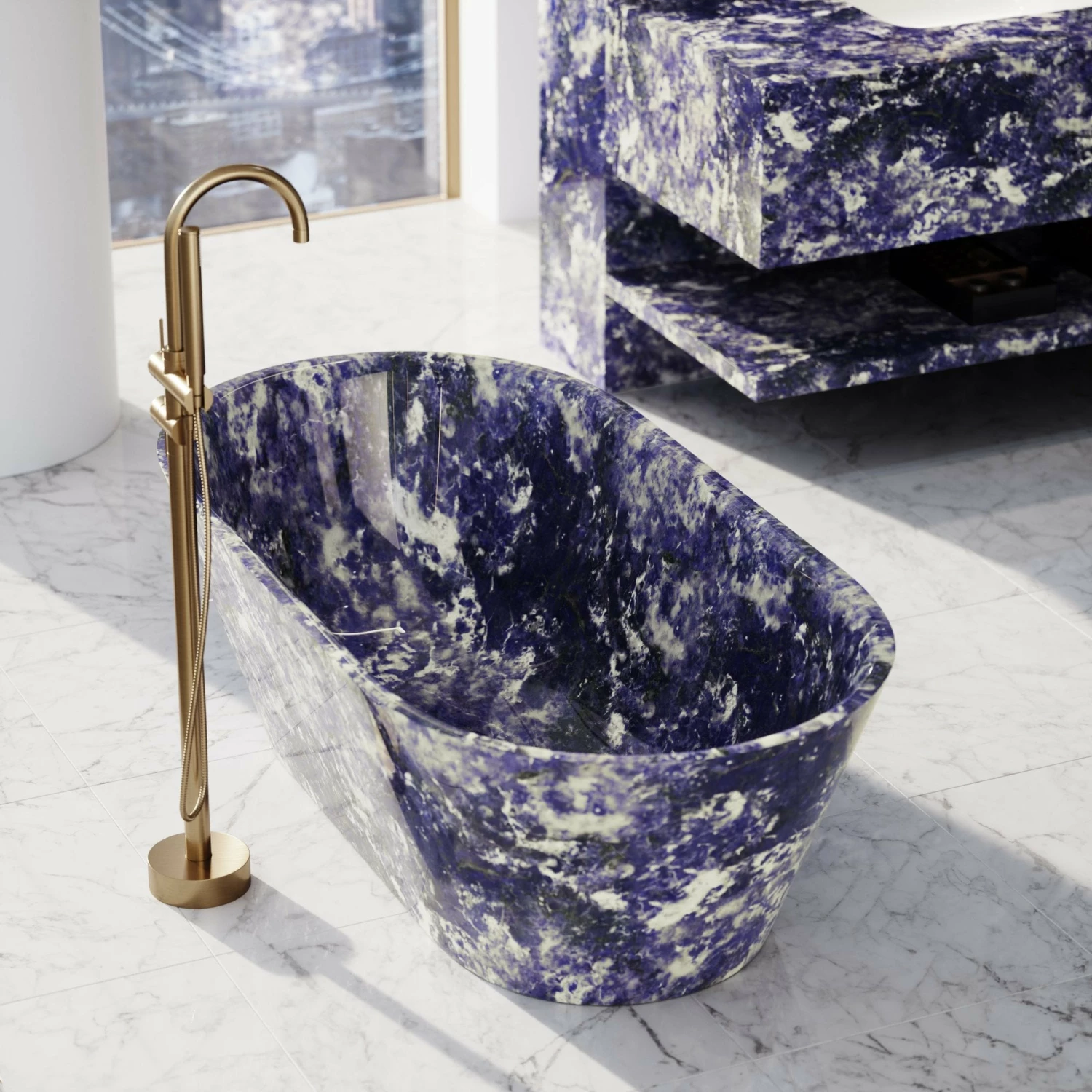 Bolivian Blue Marble Muse Sodalite Freestanding Bath 1700mm 4 Bolivian Blue Marble Muse Sodalite Freestanding Bath 1700mm - Image 2