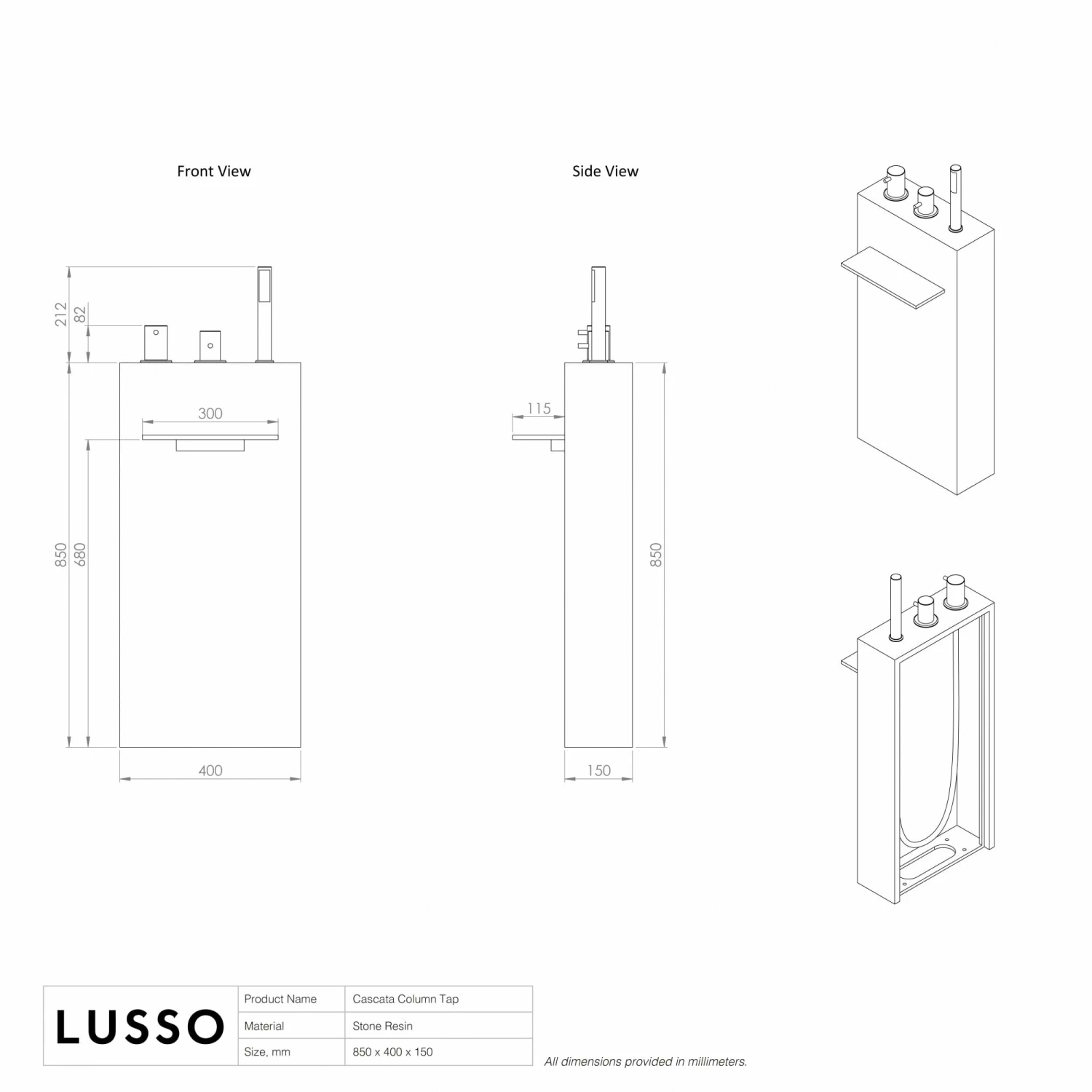 Cascata Stone Resin Floorstanding Waterfall Bath Shower Mixer Tap 6 Cascata Stone Resin Floorstanding Waterfall Bath Shower Mixer Tap - Image 4