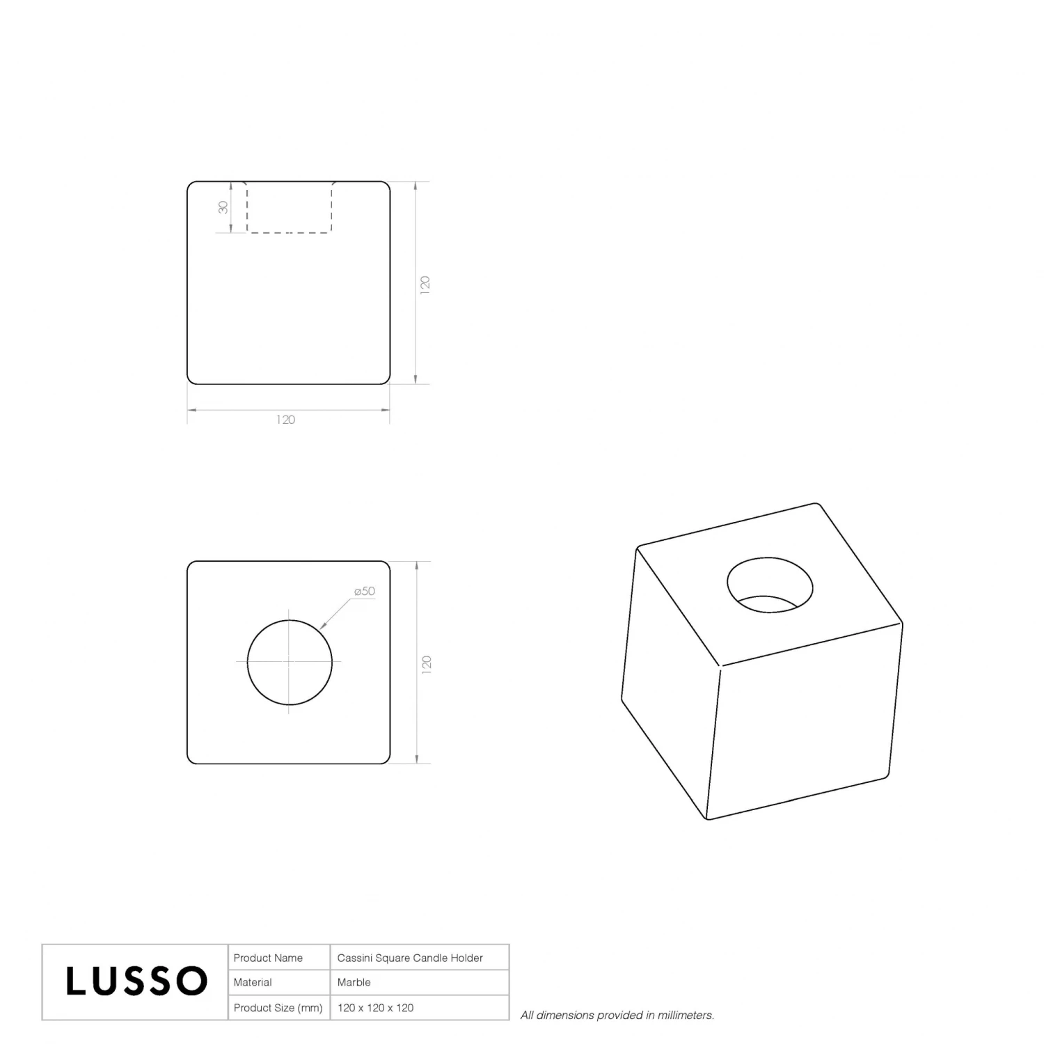 Cassini Arabescato Marble Square Candle Holder 4 Cassini Arabescato Marble Square Candle Holder - Image 2