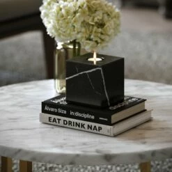 Cassini Nero Marquina Marble Square Candle Holder