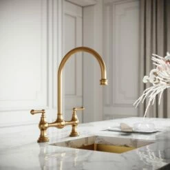 Celeste 2-hole Traditional Kitchen Tap Brushed Gold 9 Celeste 2-hole Traditional Kitchen Tap Brushed Gold -LUSSO STONE Sales celeste 2 hole traditional kitchen tap brushed gold p4675 26235 zoom