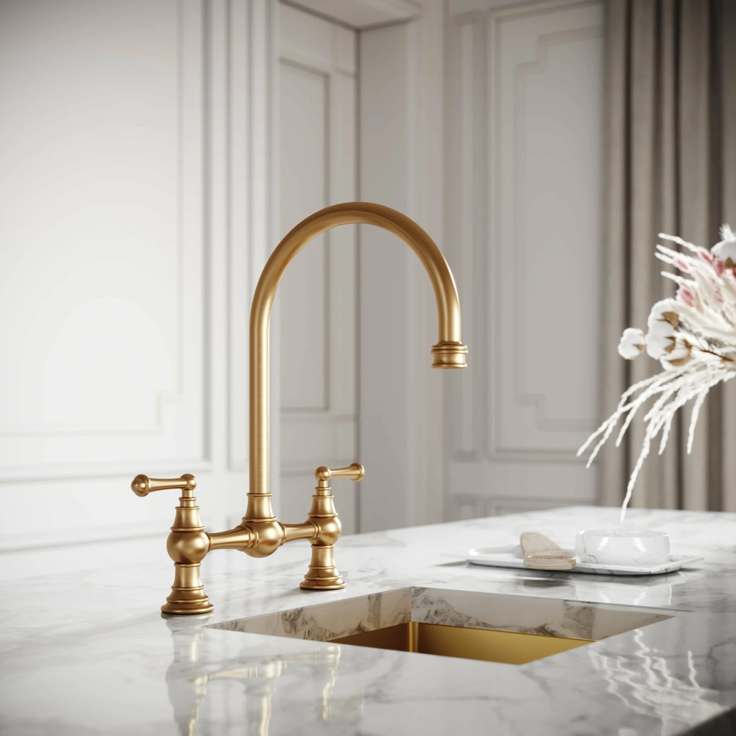 Celeste 2-hole Traditional Kitchen Tap Brushed Gold 5 Celeste 2-hole Traditional Kitchen Tap Brushed Gold - Image 3