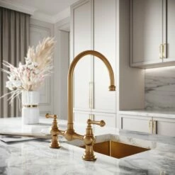 Celeste 2-hole Traditional Kitchen Tap Brushed Gold 10 Celeste 2-hole Traditional Kitchen Tap Brushed Gold -LUSSO STONE Sales celeste 2 hole traditional kitchen tap brushed gold p4675 26236 zoom