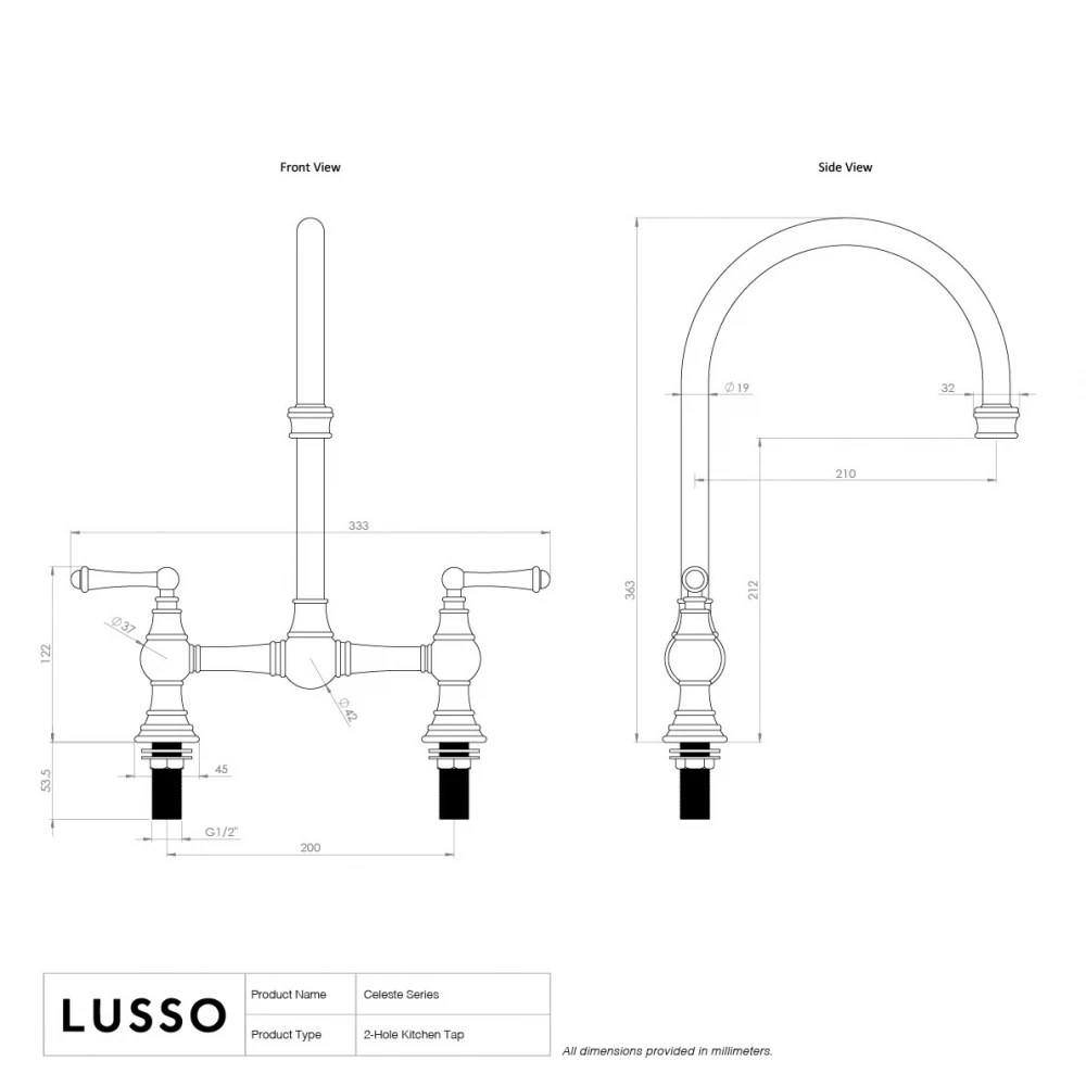 Celeste 2-hole Traditional Kitchen Tap Brushed Gold 7 Celeste 2-hole Traditional Kitchen Tap Brushed Gold - Image 5