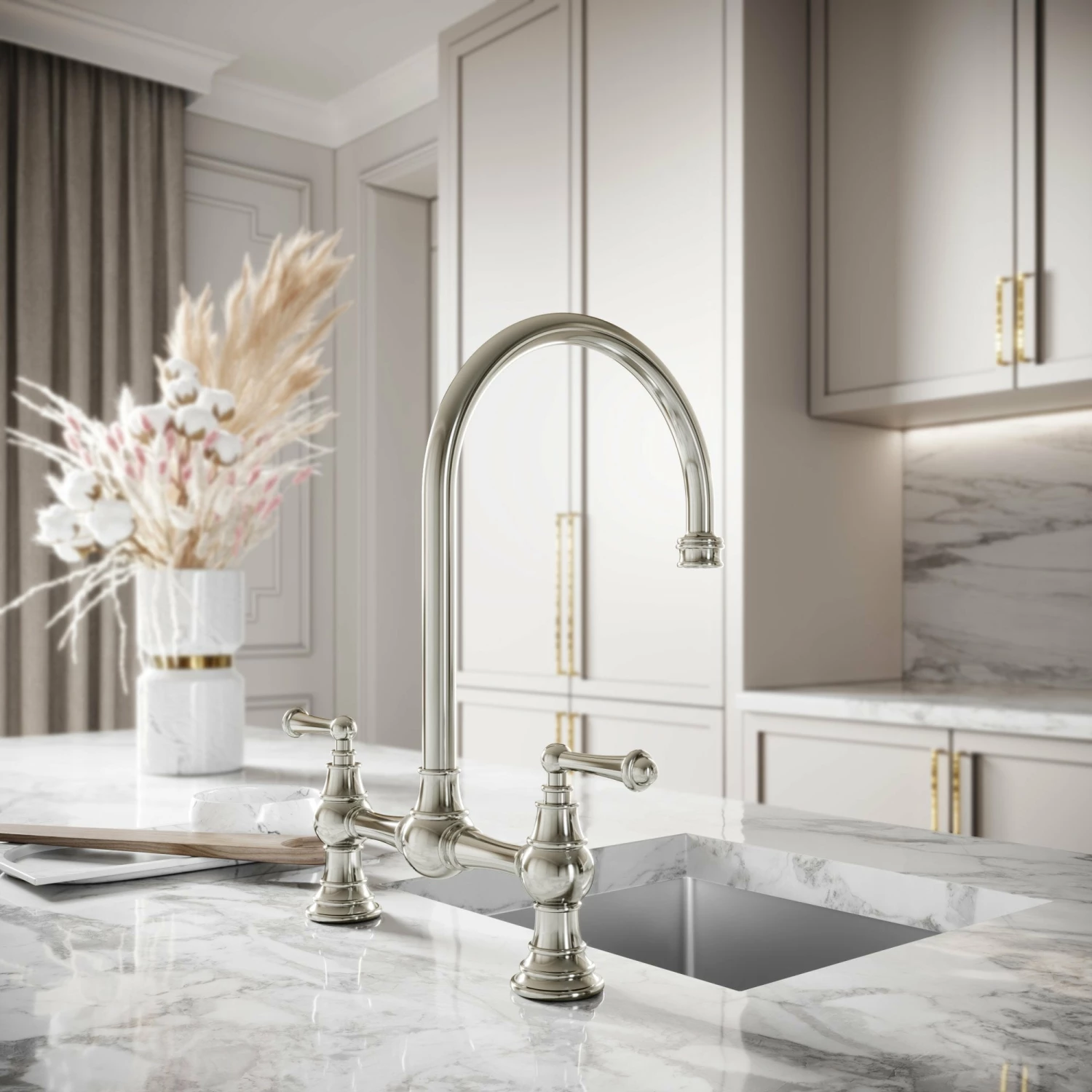 Celeste 2-hole Traditional Kitchen Tap Polished Nickel 4 Celeste 2-hole Traditional Kitchen Tap Polished Nickel - Image 2