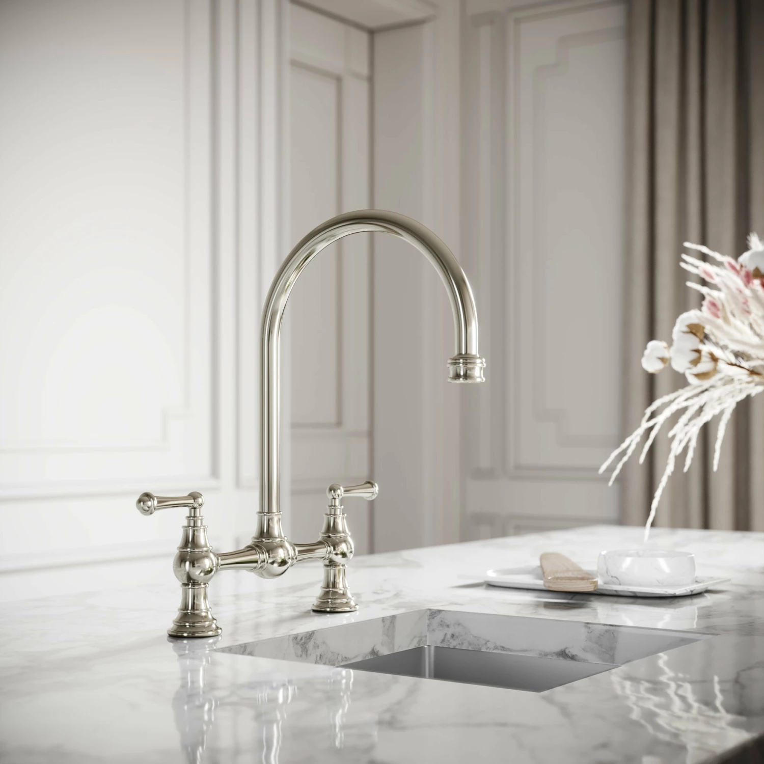 Celeste 2-hole Traditional Kitchen Tap Polished Nickel 6 Celeste 2-hole Traditional Kitchen Tap Polished Nickel - Image 4