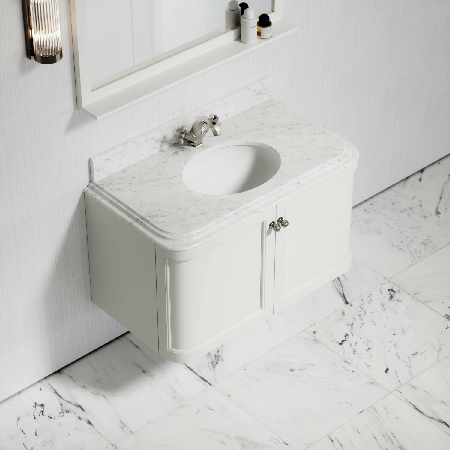 Charsley Carrara Marble Wall Mounted Vanity Unit (Matte Cream) 1000mm 5 Charsley Carrara Marble Wall Mounted Vanity Unit (Matte Cream) 1000mm - Image 3