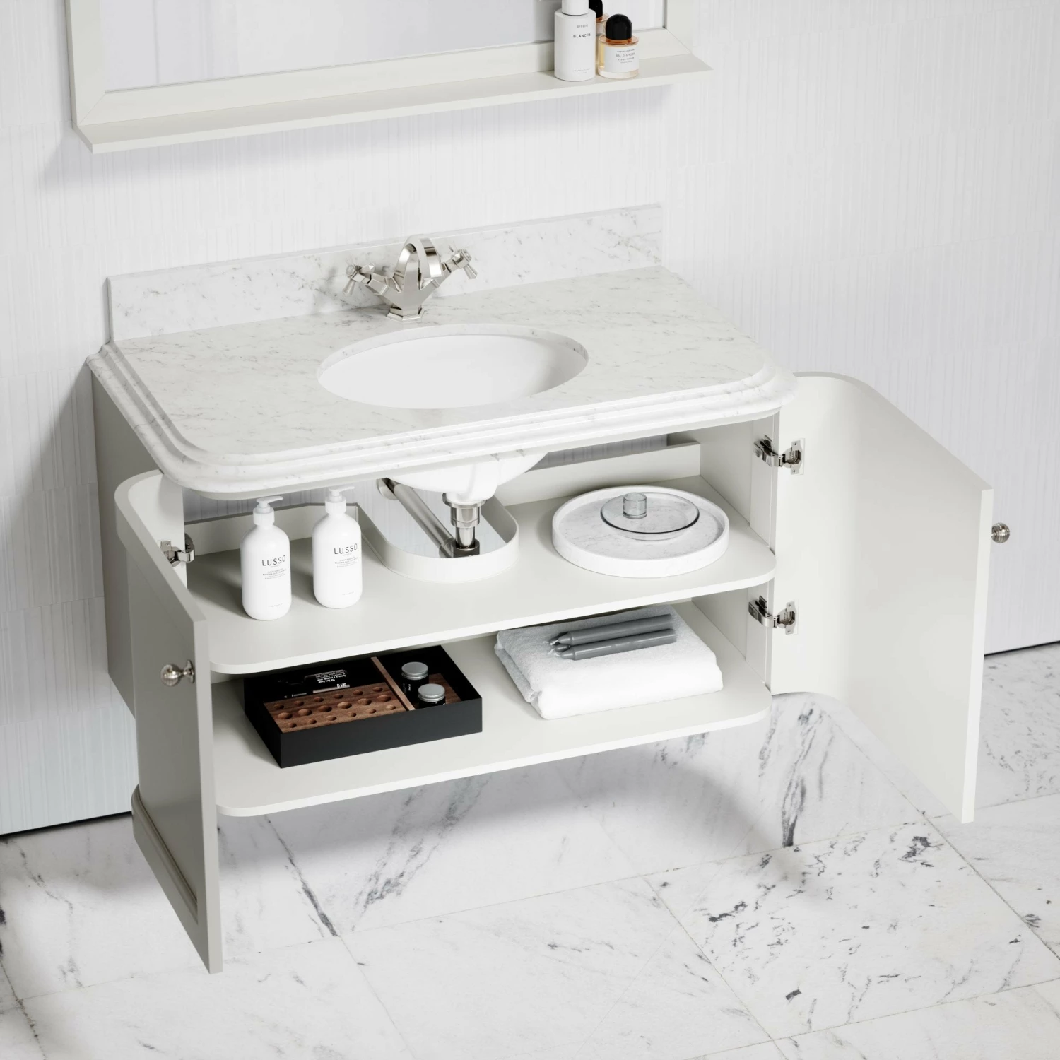 Charsley Carrara Marble Wall Mounted Vanity Unit (Matte Cream) 1000mm 4 Charsley Carrara Marble Wall Mounted Vanity Unit (Matte Cream) 1000mm - Image 2