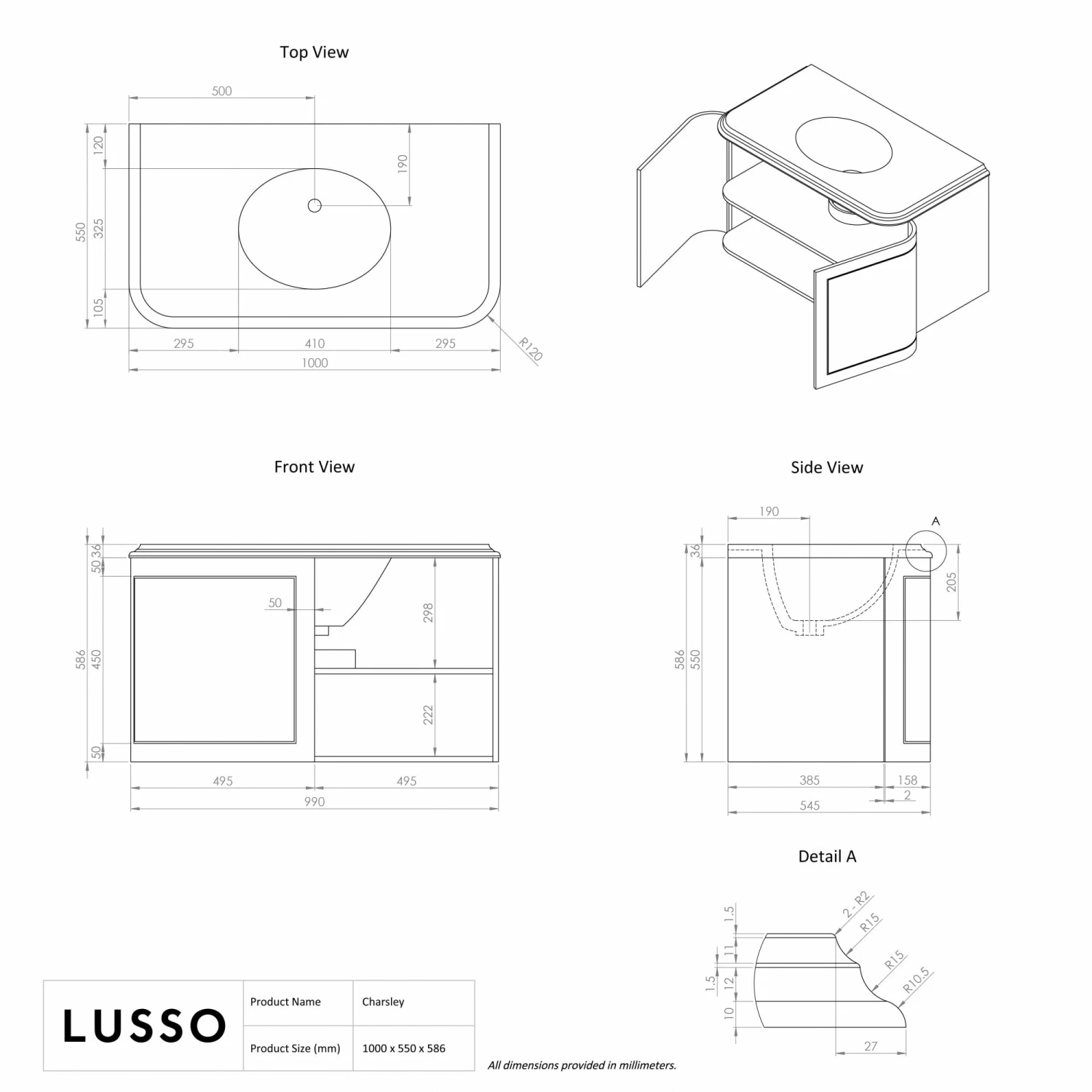 Charsley Carrara Marble Wall Mounted Vanity Unit (Matte Cream) 1000mm 8 Charsley Carrara Marble Wall Mounted Vanity Unit (Matte Cream) 1000mm - Image 6