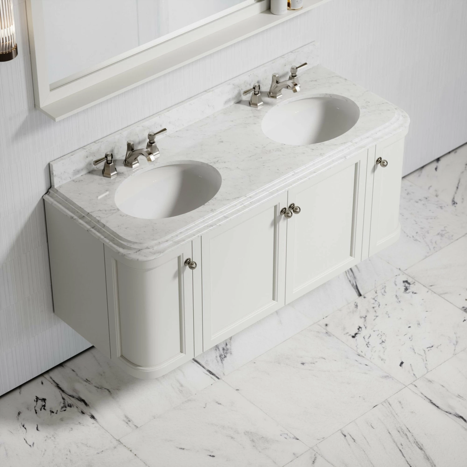 Charsley Carrara Marble Wall Mounted Vanity Unit (Matte Cream) 1400mm 5 Charsley Carrara Marble Wall Mounted Vanity Unit (Matte Cream) 1400mm - Image 3