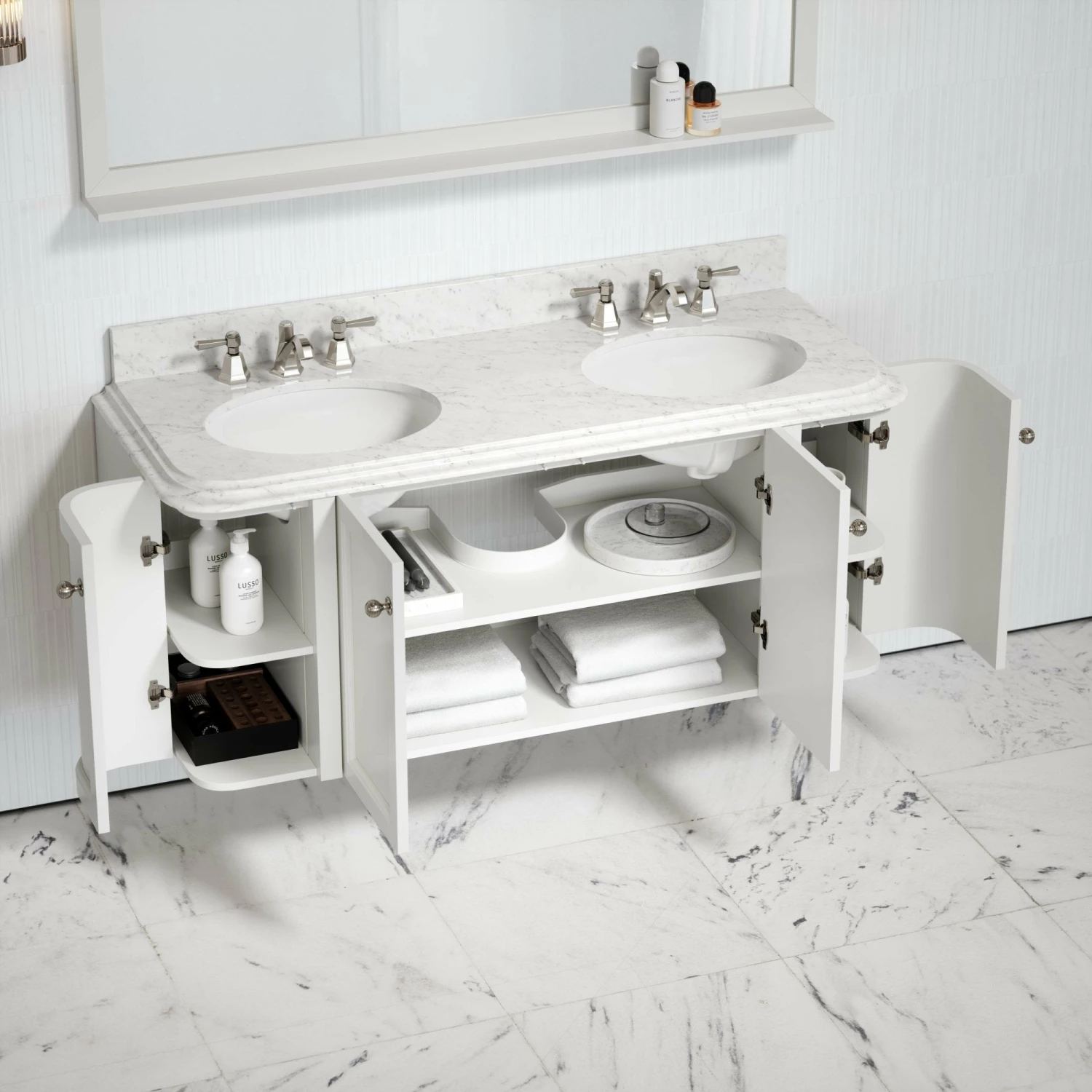 Charsley Carrara Marble Wall Mounted Vanity Unit (Matte Cream) 1400mm 4 Charsley Carrara Marble Wall Mounted Vanity Unit (Matte Cream) 1400mm - Image 2