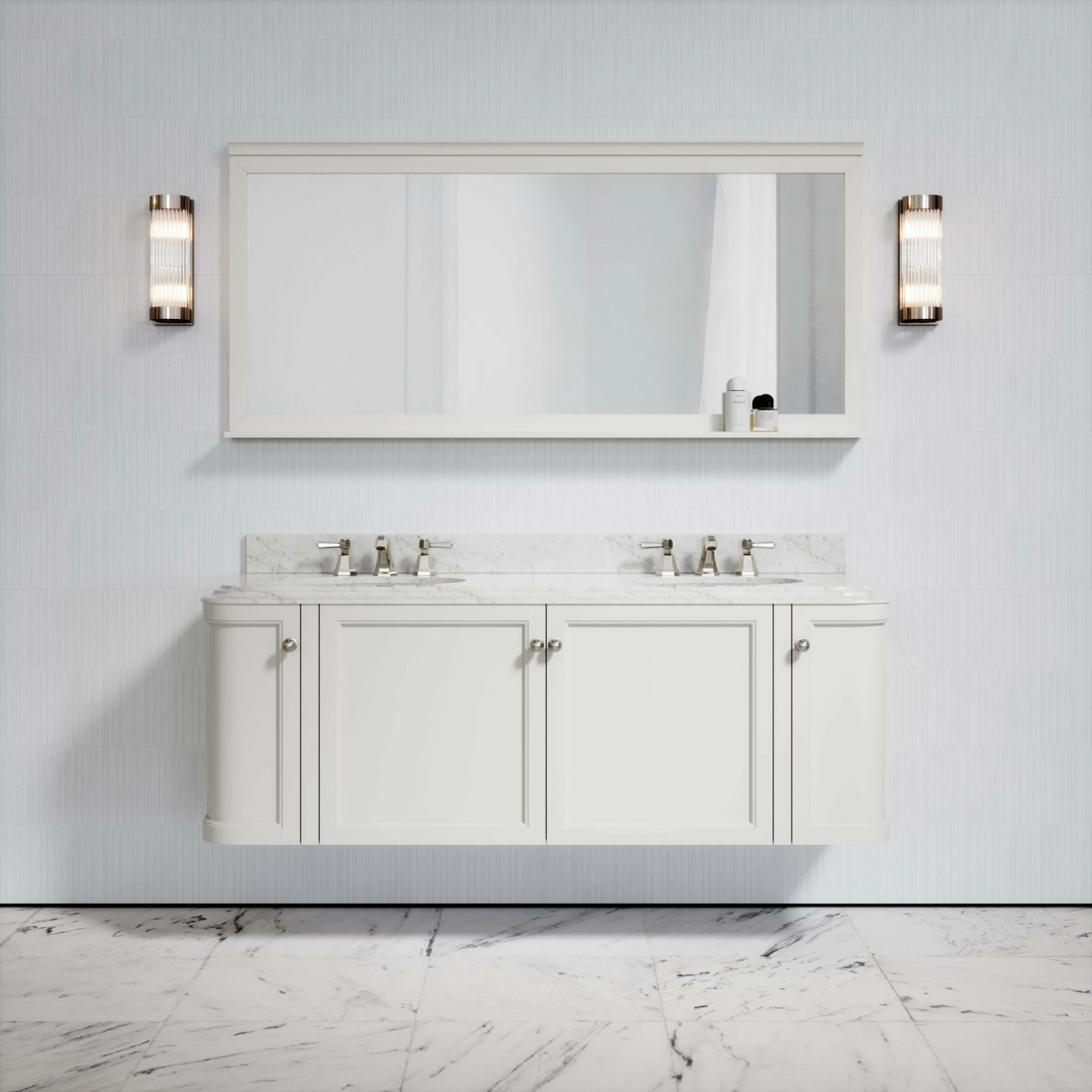 Charsley Carrara Marble Wall Mounted Vanity Unit (Matte Cream) 1600mm 3 Charsley Carrara Marble Wall Mounted Vanity Unit (Matte Cream) 1600mm
