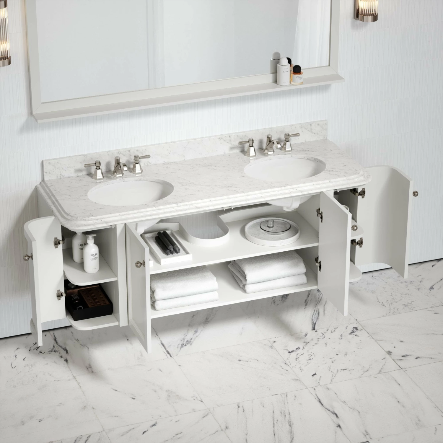Charsley Carrara Marble Wall Mounted Vanity Unit (Matte Cream) 1600mm 4 Charsley Carrara Marble Wall Mounted Vanity Unit (Matte Cream) 1600mm - Image 2