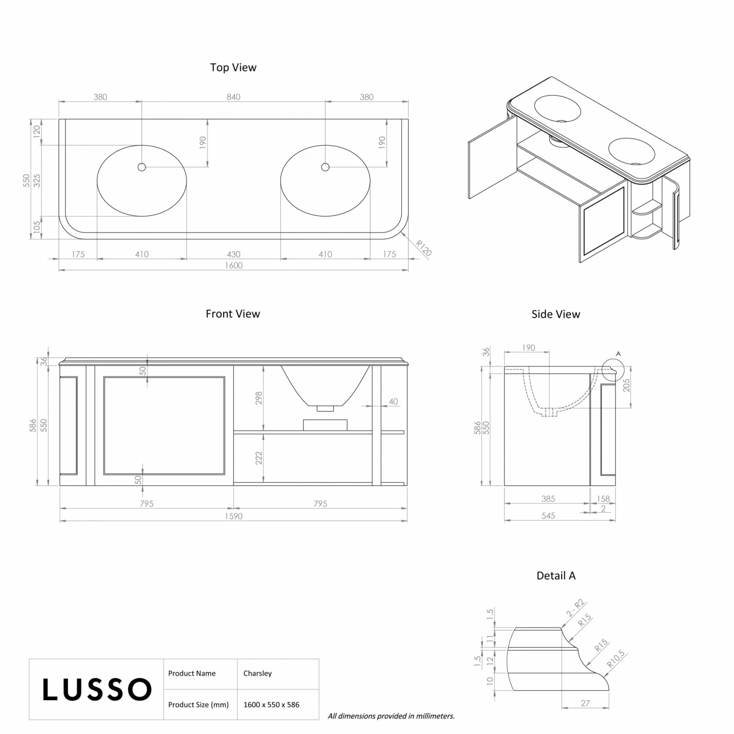 Charsley Carrara Marble Wall Mounted Vanity Unit (Matte Cream) 1600mm 8 Charsley Carrara Marble Wall Mounted Vanity Unit (Matte Cream) 1600mm - Image 6