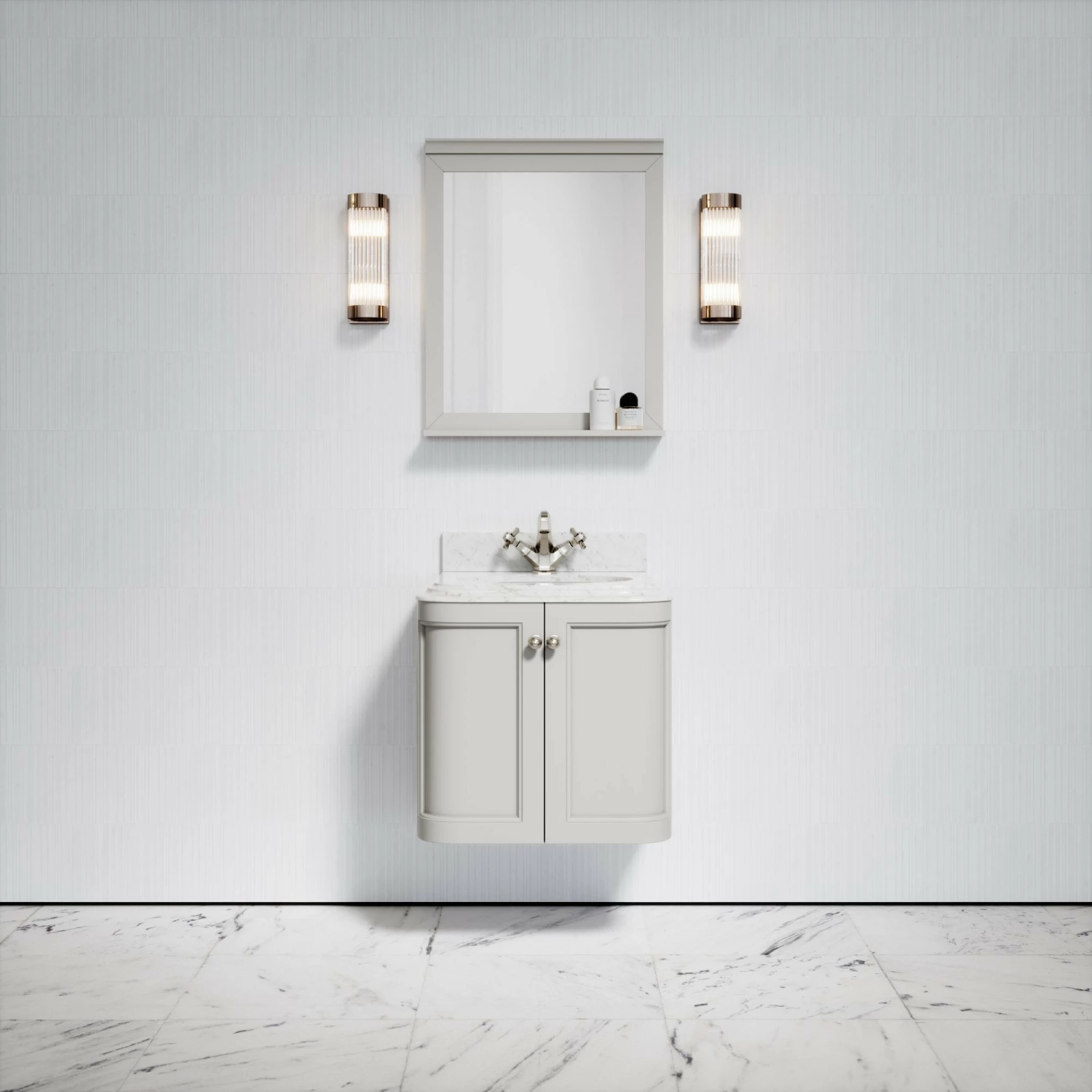 Charsley Carrara Marble Wall Mounted Vanity Unit (Matte Stone) 600mm 3 Charsley Carrara Marble Wall Mounted Vanity Unit (Matte Stone) 600mm