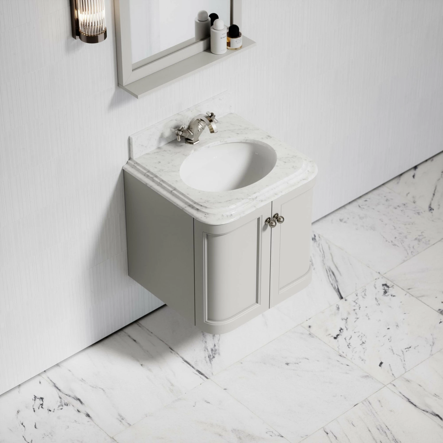 Charsley Carrara Marble Wall Mounted Vanity Unit (Matte Stone) 600mm 5 Charsley Carrara Marble Wall Mounted Vanity Unit (Matte Stone) 600mm - Image 3