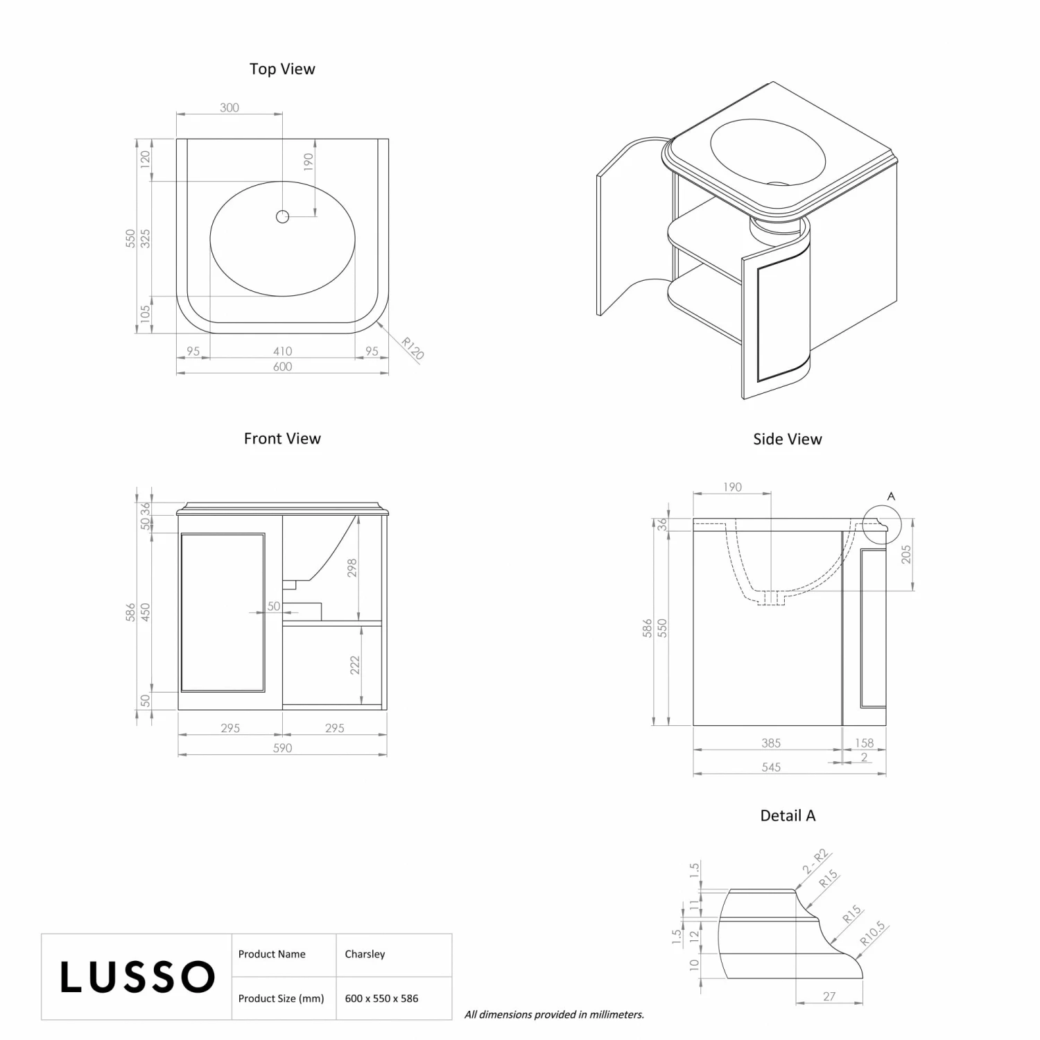 Charsley Carrara Marble Wall Mounted Vanity Unit (Matte Stone) 600mm 8 Charsley Carrara Marble Wall Mounted Vanity Unit (Matte Stone) 600mm - Image 6