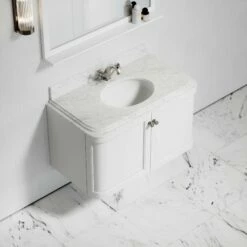 Charsley Carrara Marble Wall Mounted Vanity Unit (Matte White) 1000mm -LUSSO STONE Sales charsley carrara marble wall mounted vanity unit matte white 1000mm p3656 18289 zoom