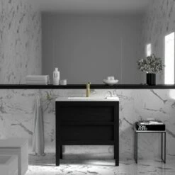 Claridge Vanity Unit With Stone Basin (Black Oak 800mm)
