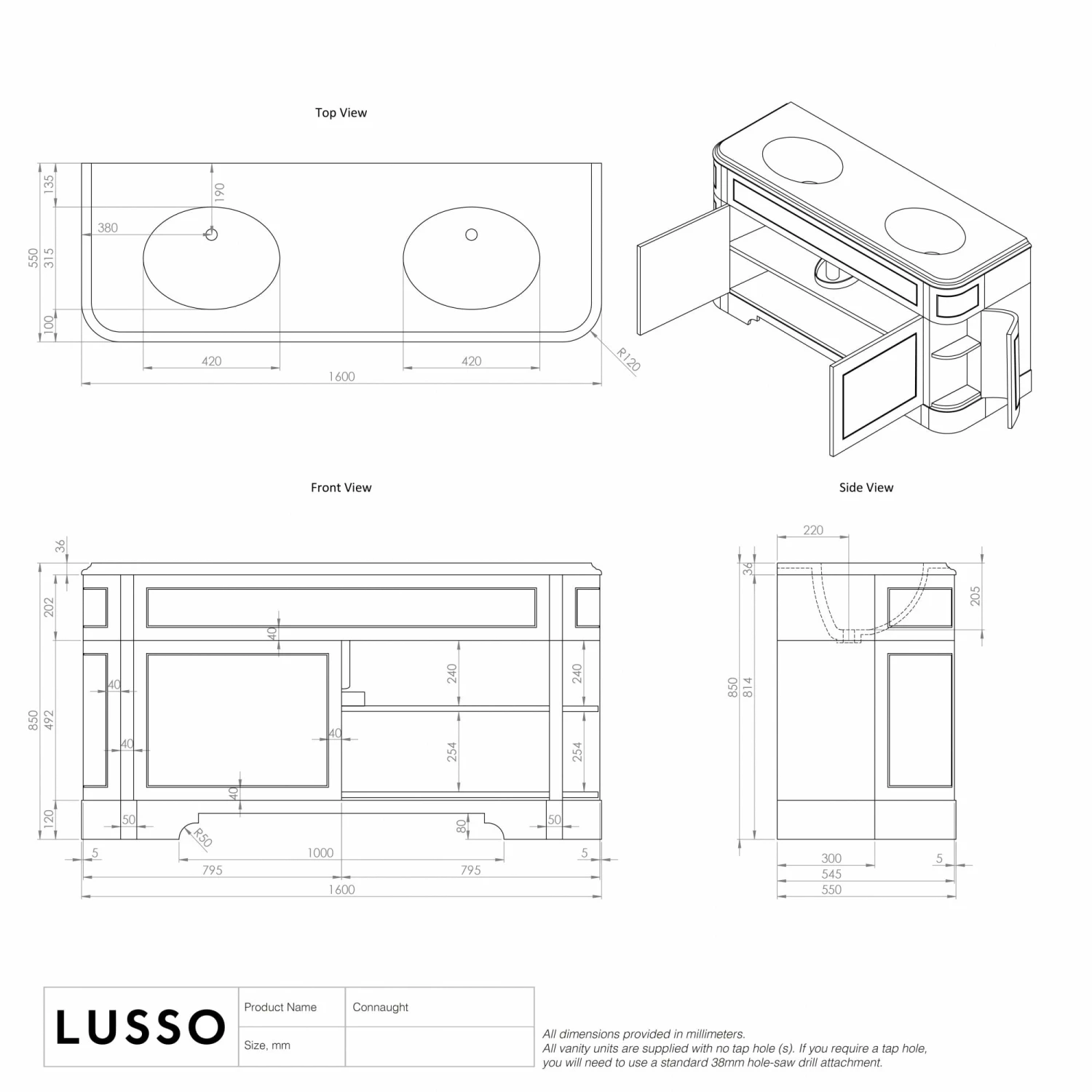 Connaught Carrara Marble Floorstanding Vanity Unit (Matte Stone) 1600mm 9 Connaught Carrara Marble Floorstanding Vanity Unit (Matte Stone) 1600mm - Image 7