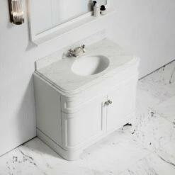 Connaught Carrara Marble Floorstanding Vanity Unit (Matte White) 1000mm -LUSSO STONE Sales connaught carrara marble floorstanding vanity unit matte white 1000mm p3631 18717 zoom
