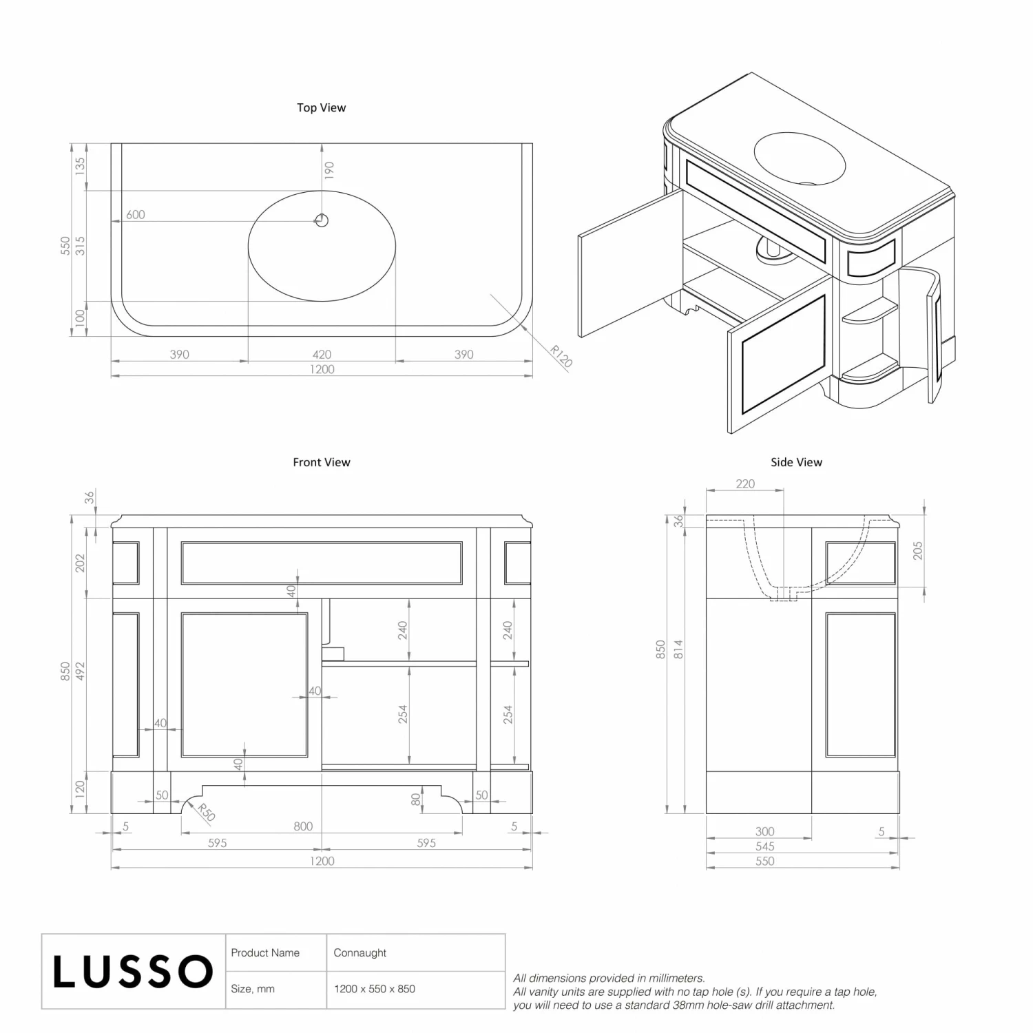 Connaught Carrara Marble Floorstanding Vanity Unit (Matte White) 1200mm 9 Connaught Carrara Marble Floorstanding Vanity Unit (Matte White) 1200mm - Image 7