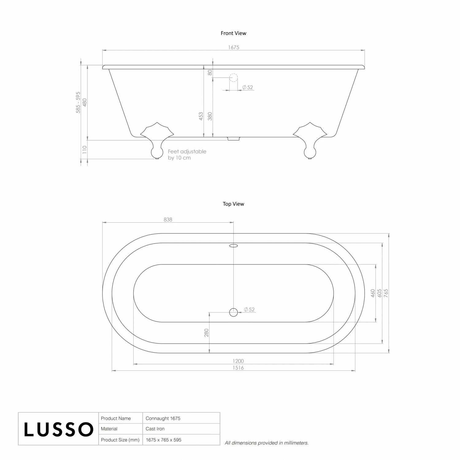 Connaught Matte White Roll Top Cast Iron Bath 1675mm 7 Connaught Matte White Roll Top Cast Iron Bath 1675mm - Image 5