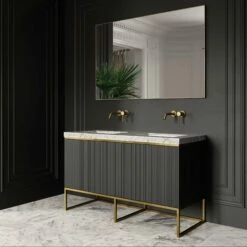 Couture Floorstanding Fluted Vanity Unit (Matte Black 1400mm) -LUSSO STONE Sales couture floorstanding fluted vanity unit matte black 1400mm p4712 26457 zoom
